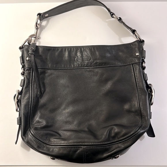 100% Authentic Coach Zoe Vintage Black Leather Handbag with Chrome Hardware - Picture 2 of 10
